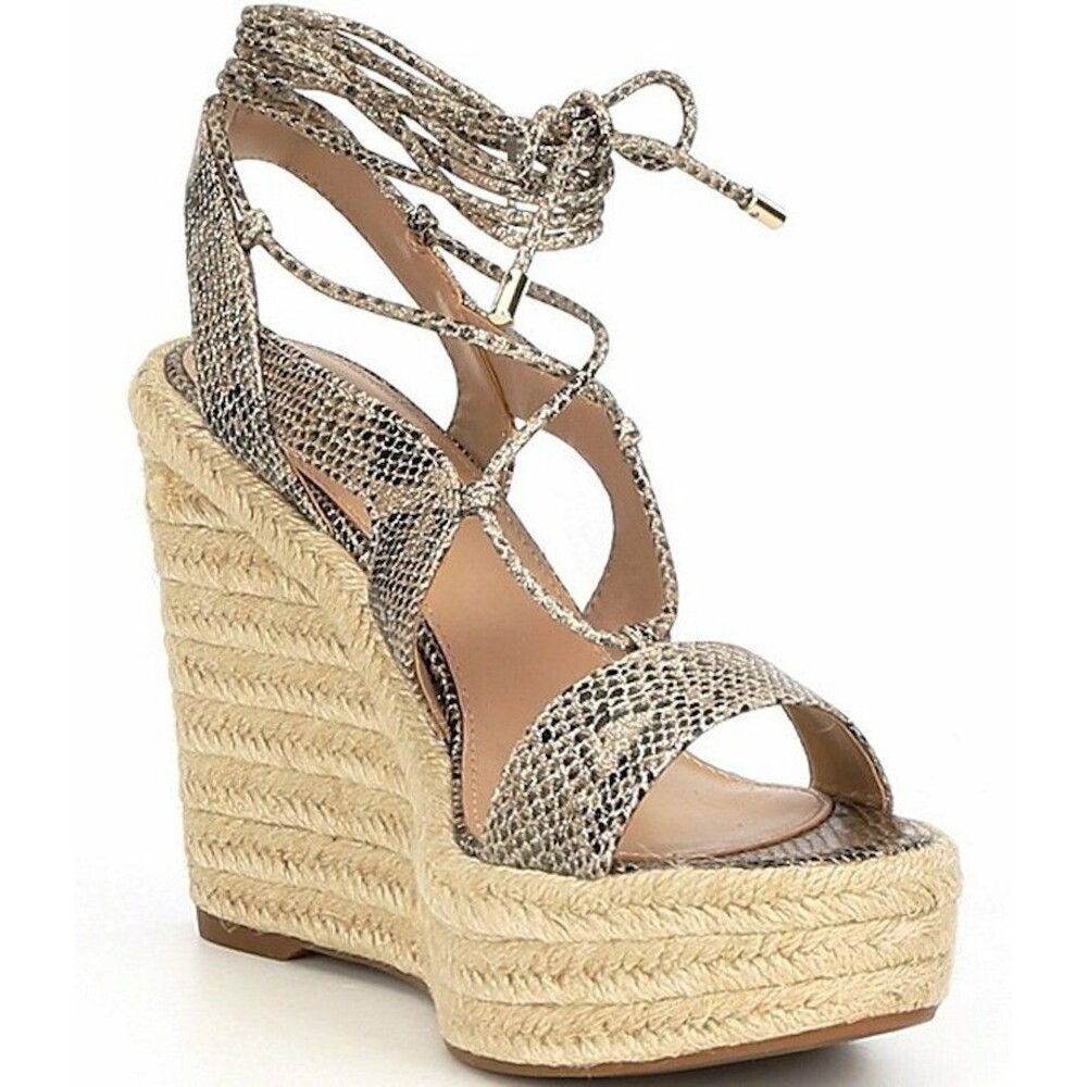 NWOB Aldo Oxandra Snake Embossed Ghillie Lace Up Platform Espadrille Wedge - Picture 1 of 2